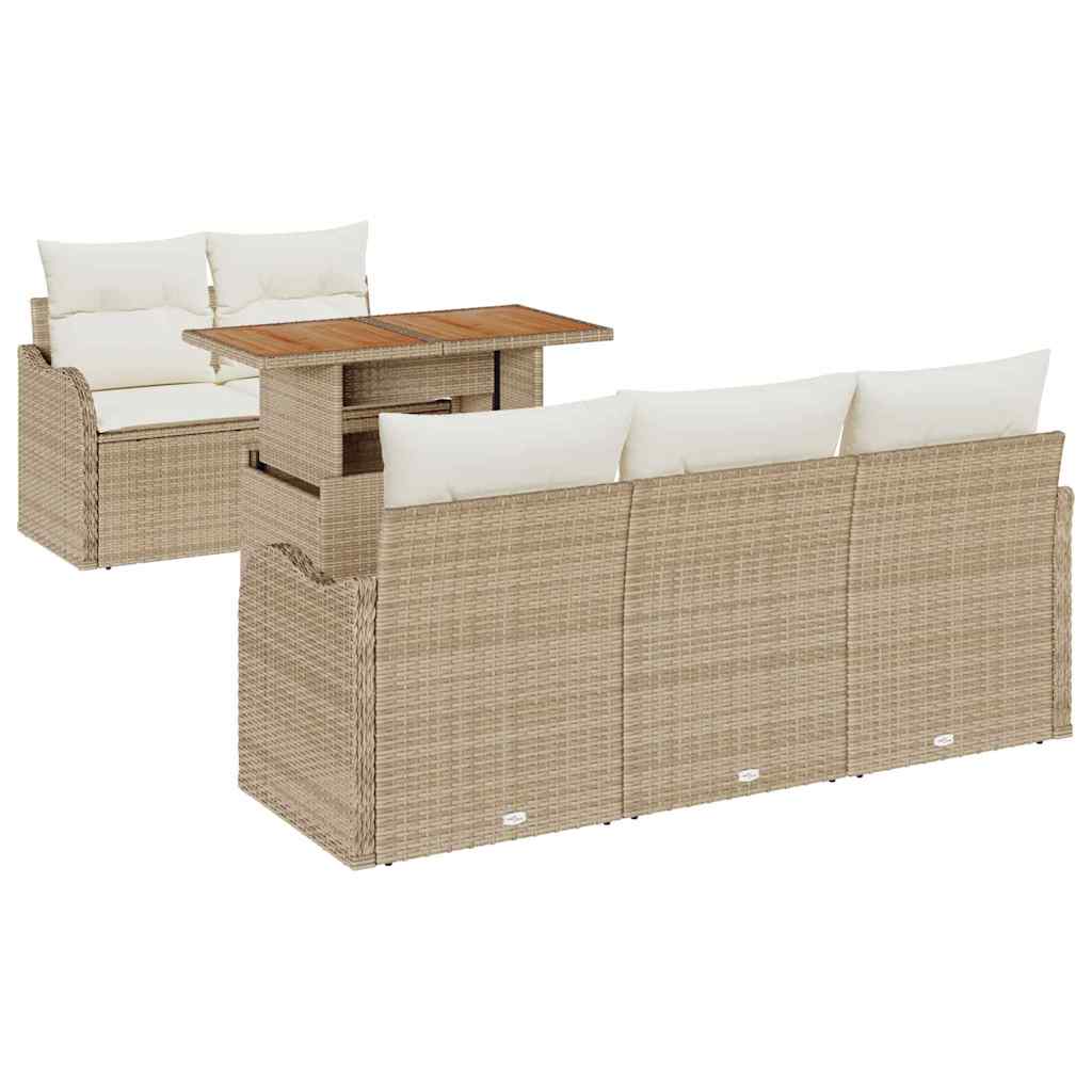 Garten-Sofa-Set mit Speicher 6 pcs Beige Poly Rattan